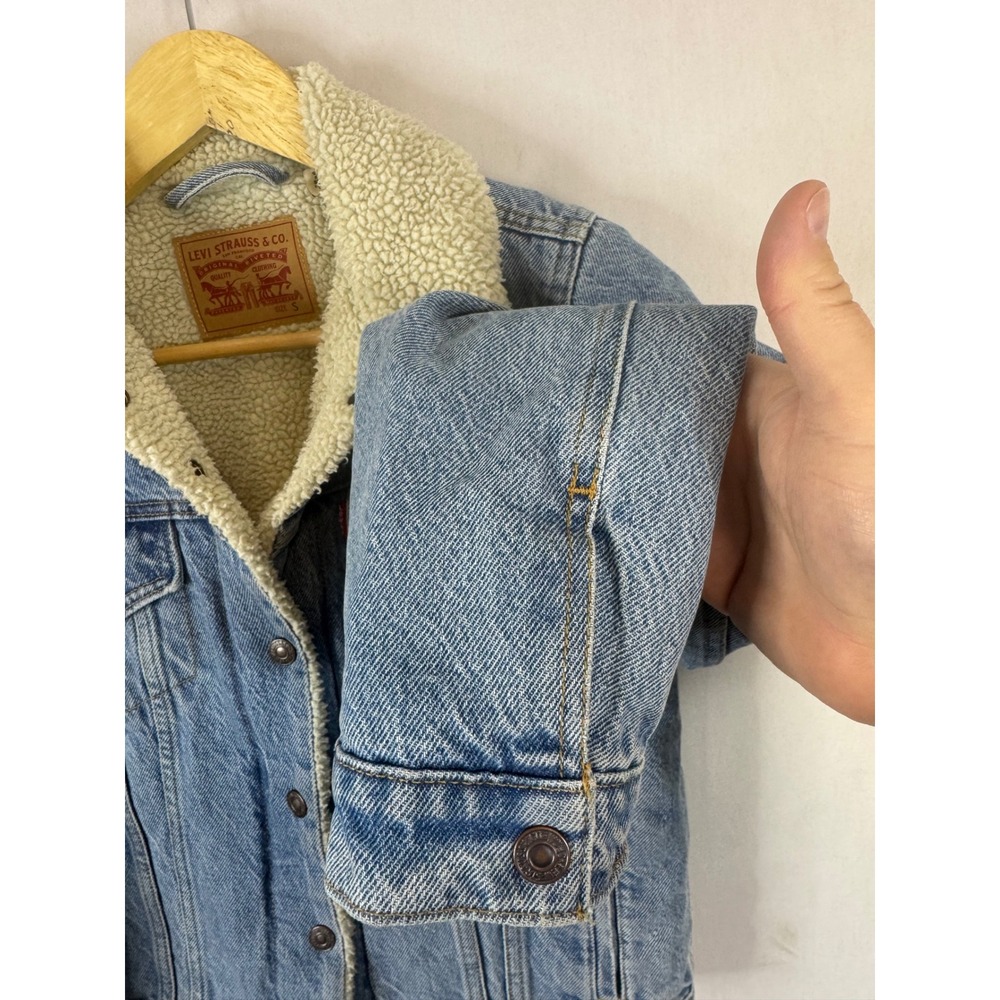 Levis Sherpa Trucker Jacket Women S Denim Faux Shearling Lined Blue Small - Picture 2 of 14